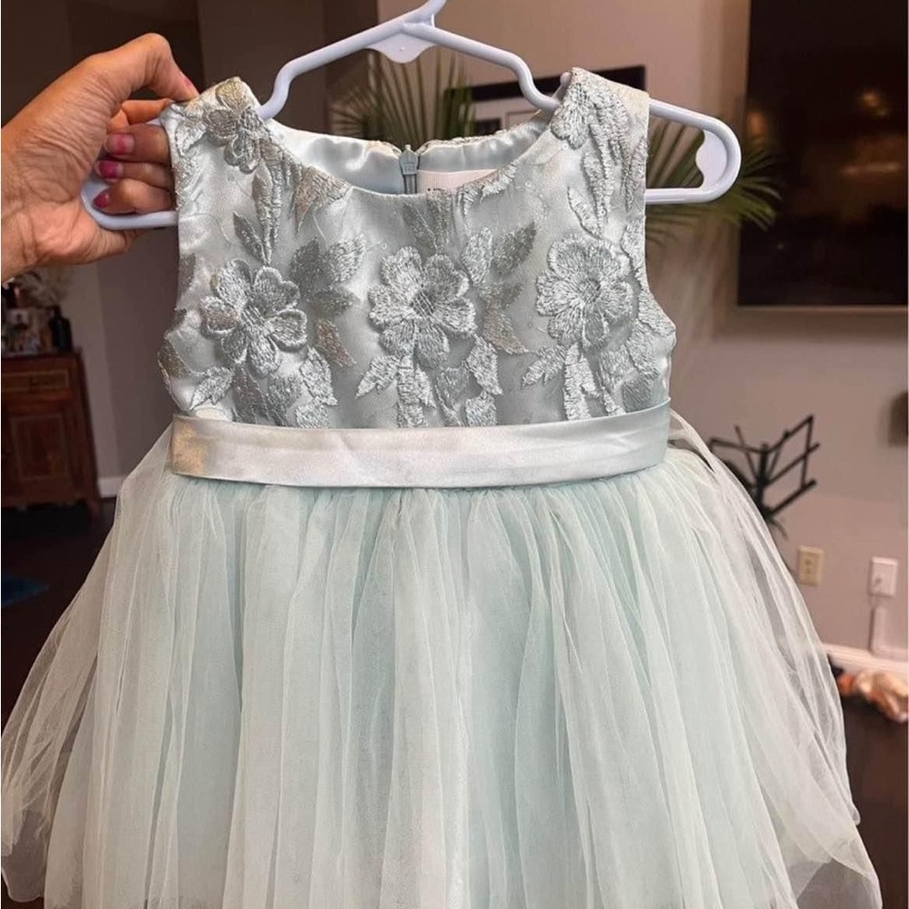 Elegant Mint Green Floral Kids Dress